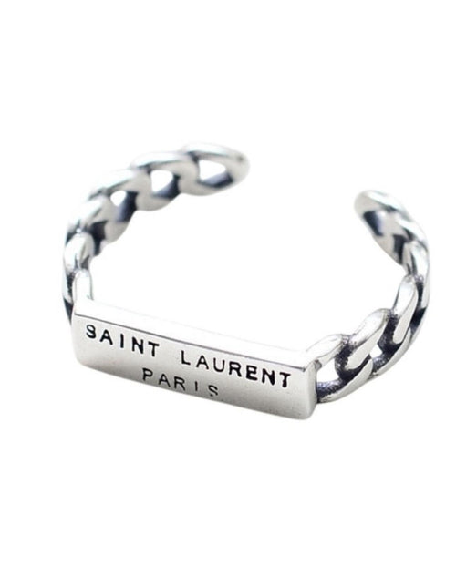 Yves Saint Laurent Paris YSL Silver Chain Link Nameplate Band Ring S925