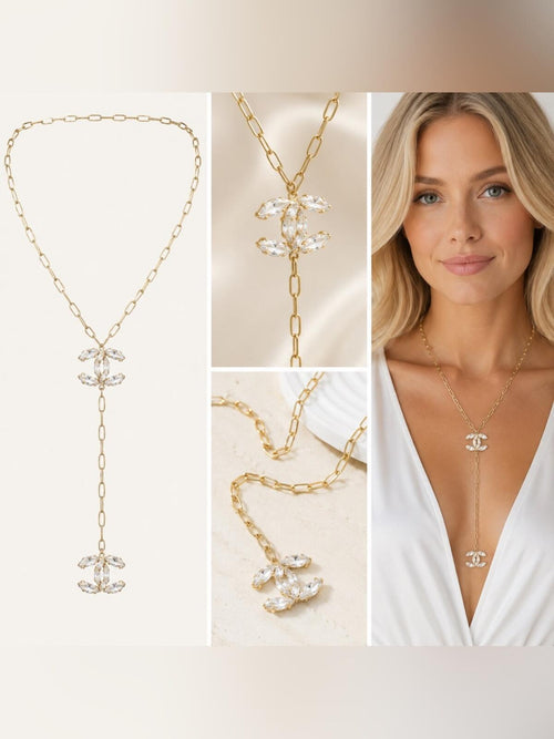 CC Gold Tone Crystal Lariat Y-drop Necklace