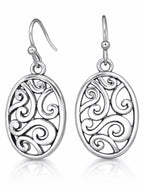 Silver Filigree Oval Dangle Earrings 1.34”