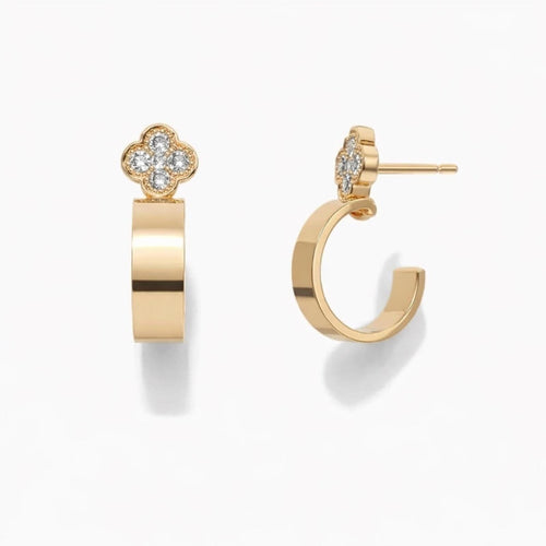 Gold Clover Diamond Accent Huggie Earrings ✨