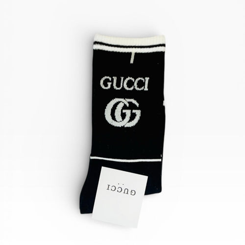 Authentic Gucci Logo Cotton-Blend Socks in Black and White