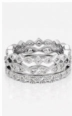 AAA Cubic Zirconia Fine Silver Plate Stackable 3-Ring Set - Sable & Red