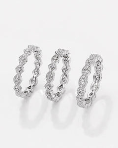 AAA Cubic Zirconia Fine Silver Plate Stackable 3-Ring Set - Sable & Red