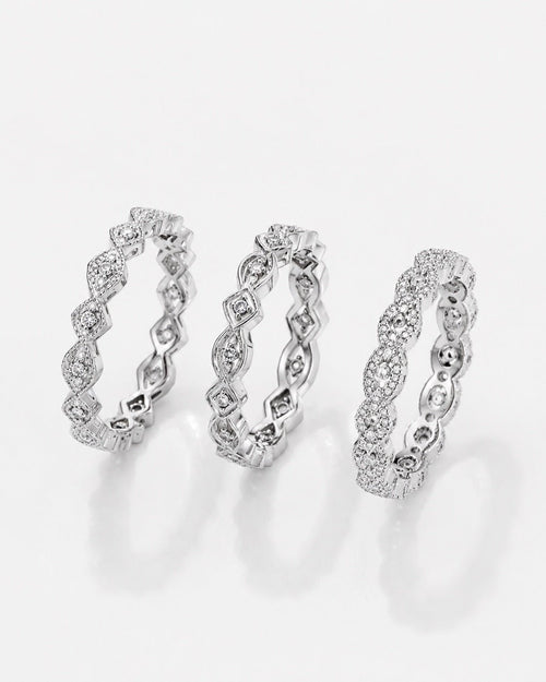 AAA Cubic Zirconia Fine Silver Plate Stackable 3-Ring Set - Sable & Red