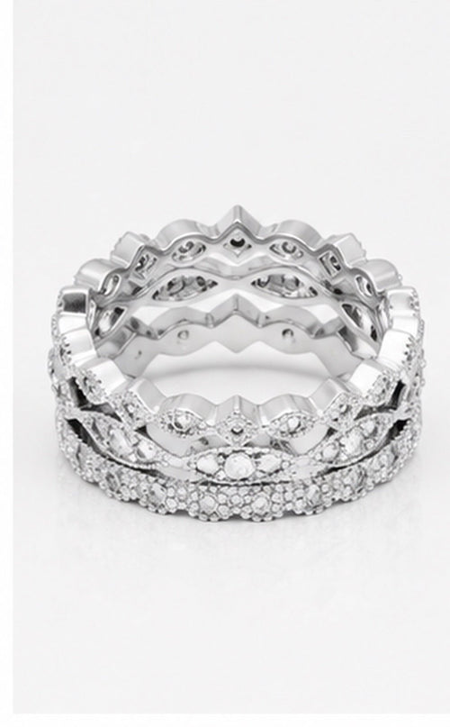 AAA Cubic Zirconia Fine Silver Plate Stackable 3-Ring Set - Sable & Red