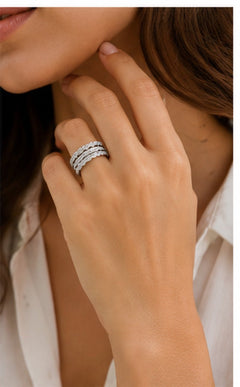 AAA Cubic Zirconia Fine Silver Plate Stackable 3-Ring Set - Sable & Red