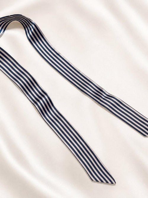 Black White Striped Satin Hair Scarf Bag Accent 33.46”