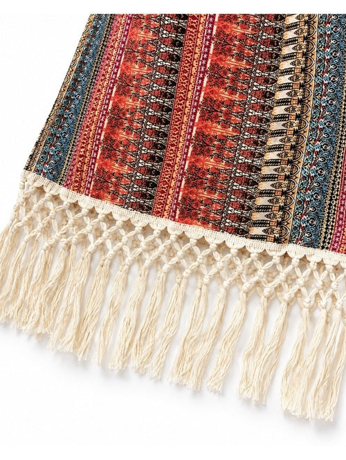 AGUA DE COCO Tropical Mix Boho Halter Top Dress with Macrame Mini Dress - Sable & Red
