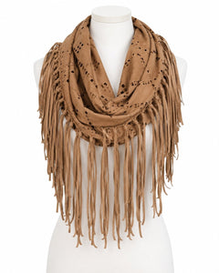 Altar'd State Camel Faux Suede Laser-Cut Fringe Infinity Scarf - Sable & Red