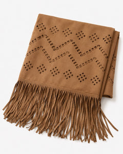 Altar'd State Camel Faux Suede Laser-Cut Fringe Infinity Scarf - Sable & Red