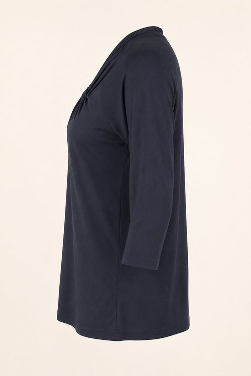 Ann Taylor Navy Gathered Neck 3/4 Sleeve Stretch Top - Sable & Red
