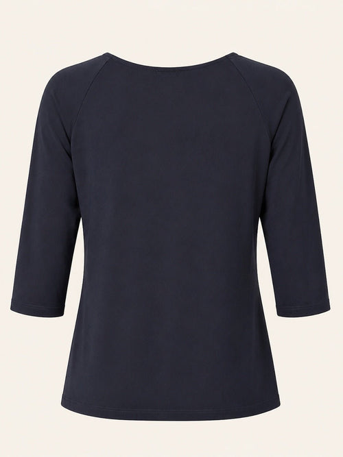 Ann Taylor Navy Gathered Neck 3/4 Sleeve Stretch Top - Sable & Red