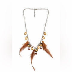 Anthropologie Boho Feather Amber Crystal Charm Chain Statement Necklace - Sable & Red