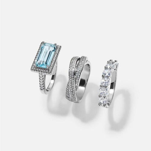 Aquamarine and Diamond 3 Ring Statement Stacked Ring Set - Women Jewelry - Sable & Red