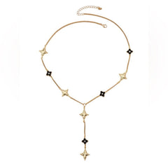 Atelier Gold and Black Flower Lucky Clover Y-Drop Necklace - Sable & Red