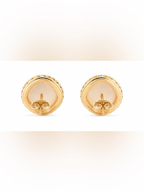 Tuckernuck Gold Tone Champagne Cat’s Eye Cushion Halo Crystal Stud Earrings