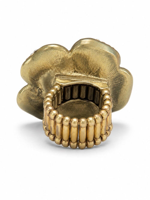 Crystal Floral Antique Statement Stretch Ring - Gold and Gunmetal