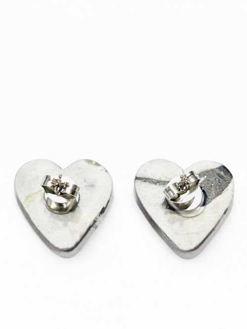 Black Glitter & White Heart Stud Earrings - Women Jewelry