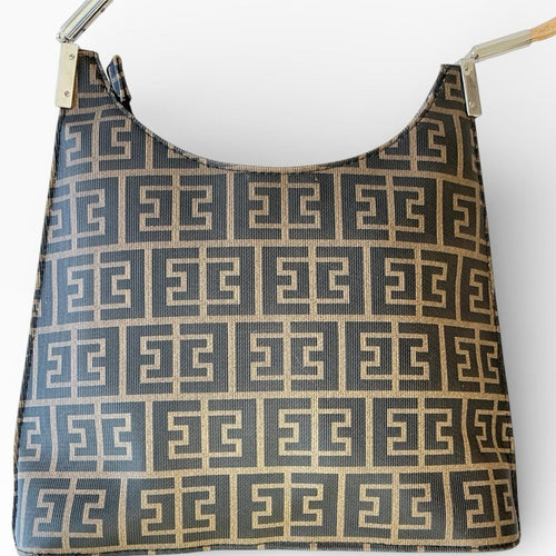 Black & Beige Patterned Shoulder Bag with Gold-Tone Hardware - Sable & Red