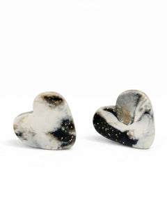Black Glitter & White Heart Stud Earrings - Women Jewelry - Sable & Red