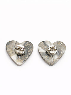 Black Glitter & White Heart Stud Earrings - Women Jewelry - Sable & Red