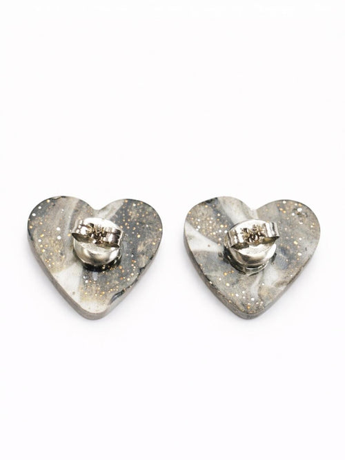 Black Glitter & White Heart Stud Earrings - Women Jewelry - Sable & Red