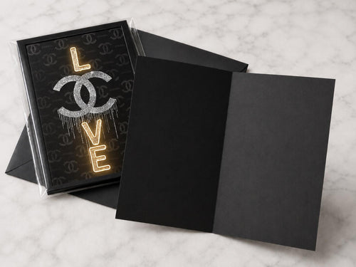 Black Gold Designer CC Love Greeting Card 5x7 - Sable & Red