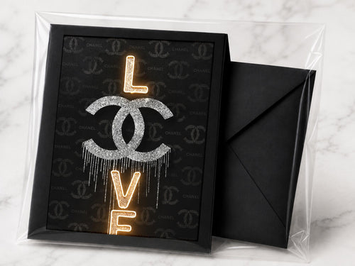 Black Gold Designer CC Love Greeting Card 5x7 - Sable & Red