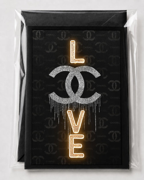 Black Gold Designer CC Love Greeting Card 5x7 - Sable & Red
