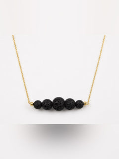 Black Lava Rock Essential Oil Diffuser Necklace Gold Filled Aromatherapy Jewelry - Sable & Red