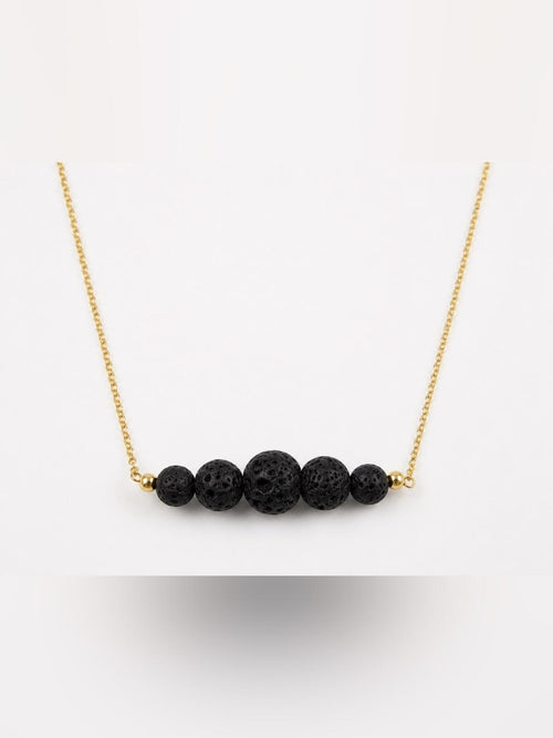 Black Lava Rock Essential Oil Diffuser Necklace Gold Filled Aromatherapy Jewelry - Sable & Red