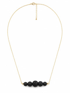 Black Lava Rock Essential Oil Diffuser Necklace Gold Filled Aromatherapy Jewelry - Sable & Red