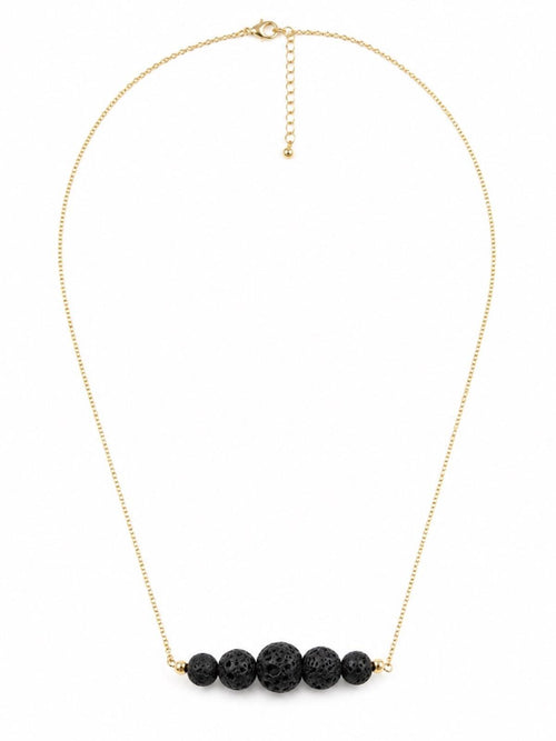 Black Lava Rock Essential Oil Diffuser Necklace Gold Filled Aromatherapy Jewelry - Sable & Red