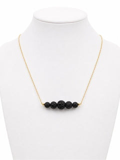 Black Lava Rock Essential Oil Diffuser Necklace Gold Filled Aromatherapy Jewelry - Sable & Red