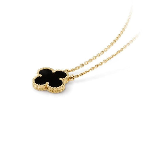 Black Onyx and Gold Clover Necklace - Sable & Red