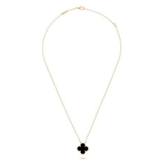 Black Onyx and Gold Clover Necklace - Sable & Red