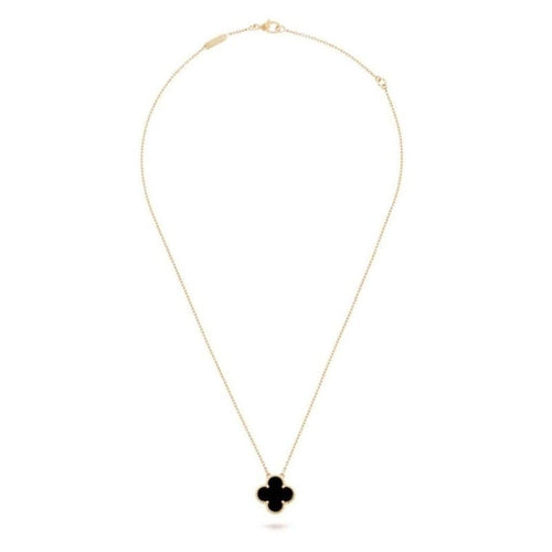 Black Onyx and Gold Clover Necklace - Sable & Red