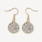 18k Yellow Gold-Plated Crushed CZ Mosaic Round Drop Earrings