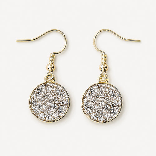 18k Yellow Gold-Plated Crushed CZ Mosaic Round Drop Earrings