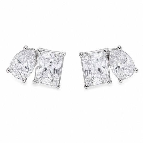 Kenneth Jay Lane Shaped Cubic Zirconia Silver-Tone Stud Earrings