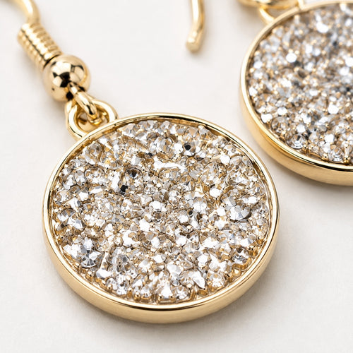 18k Yellow Gold-Plated Crushed CZ Mosaic Round Drop Earrings