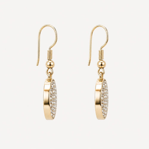 18k Yellow Gold-Plated Crushed CZ Mosaic Round Drop Earrings