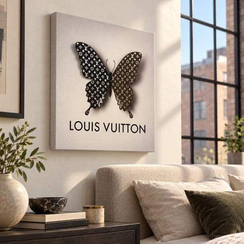 LV Monogram Butterfly Canvas Wall Art 18x18 Luxury Decor