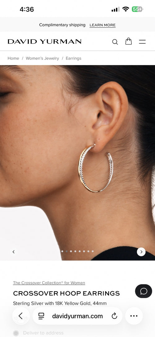 David Yurman Crossover Hoop Earrings in Sterling Silver & 18k Yellow Gold, 44mm