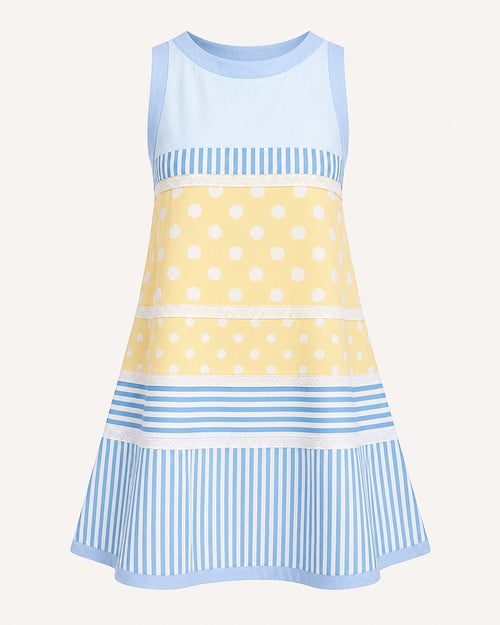 Patchwork Polka Dot Stripe Sleeveless Summer Dress