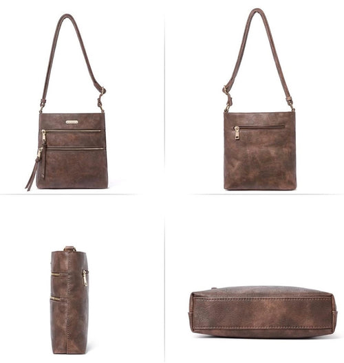 CLUCI Coffee Brown Multi-Zip Crossbody Bag