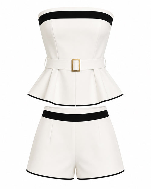 Women’s White & Black Strapless Peplum Shorts Set Size Small/4