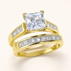 4.5 CTW Gold-Plated Princess Cut CZ Bridal Ring Set