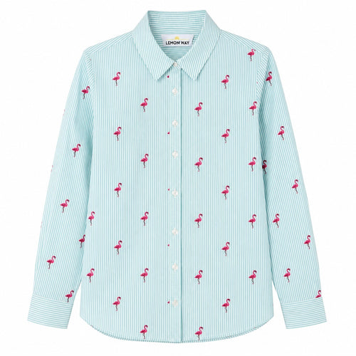Lemon Way Flamingo Striped Button Down Shirt Women's Small