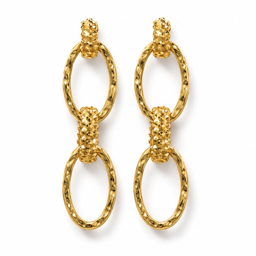 18K Gold-Plated Textured Oval Link Drop Earrings 2” Statement